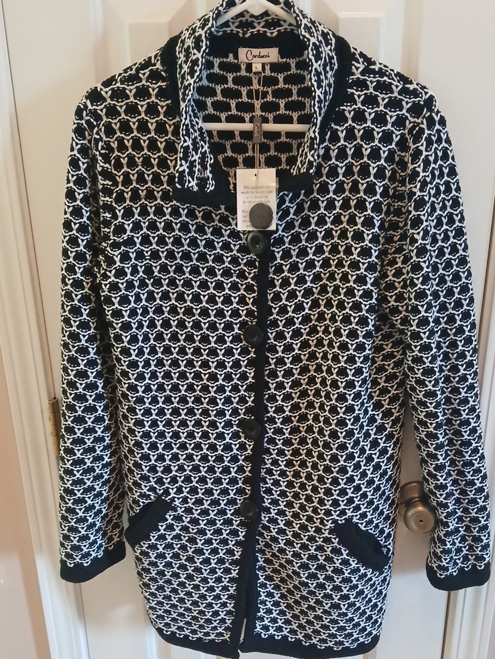 Carducci  Black & White Knit Button Cardigan